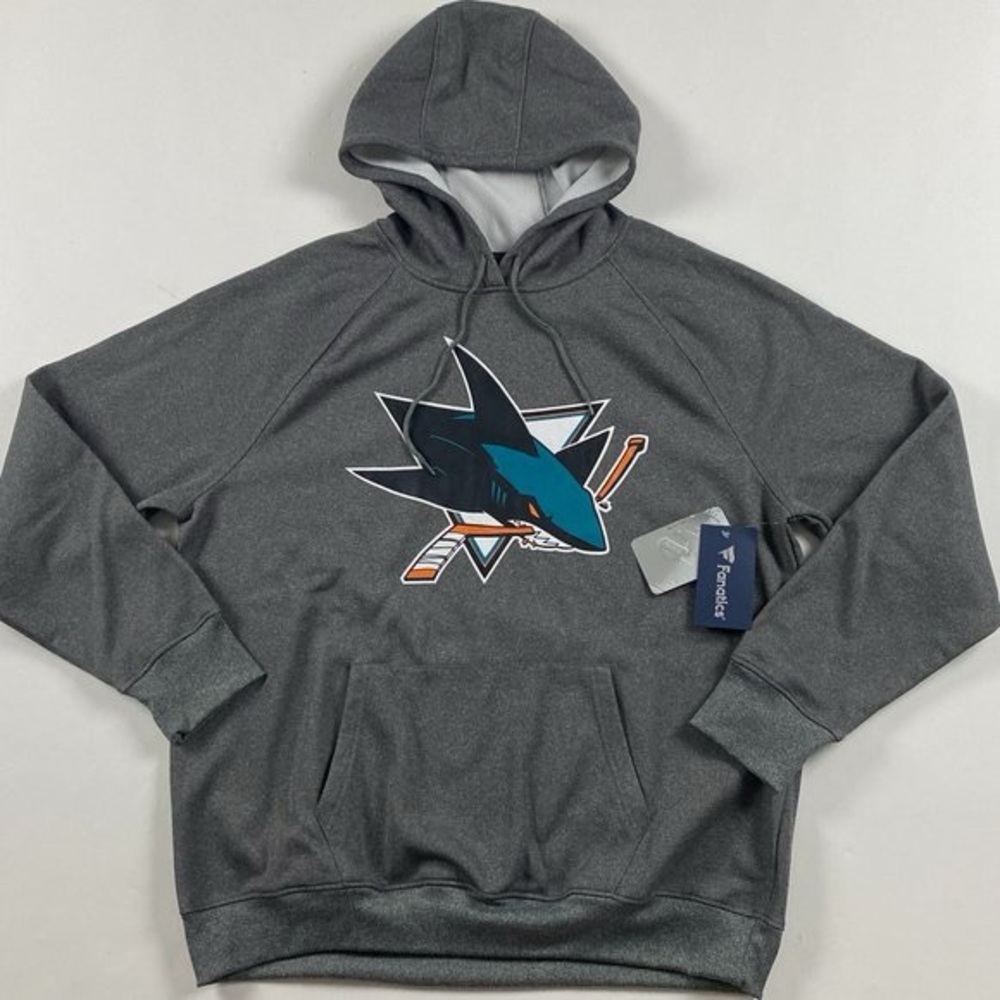 NEW San Jose Sharks Fanatics Branded Raglan Hoodie Mens XL Heather Gray NHL